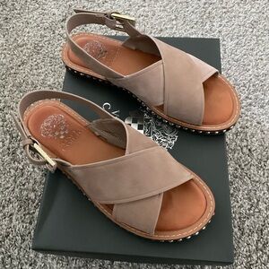 Vince Camuto Taupe Crisscross Slingback Sandals